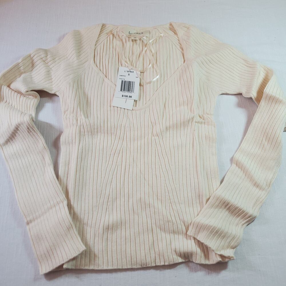 L*Space Womens Size Small Camryn Fitted Ribbed Sweater Cream Ivory Knit NWT